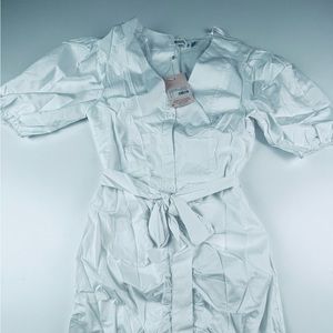 PUFF SLV V NECK SHIRT POPLIN DRESS